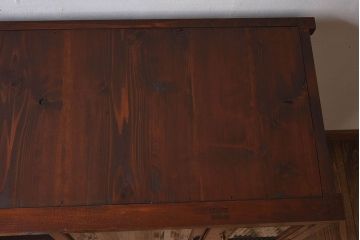 レトロ家具　昭和レトロ　前面ケヤキ材　人気のモールガラス入りのアンティーク収納棚(戸棚)