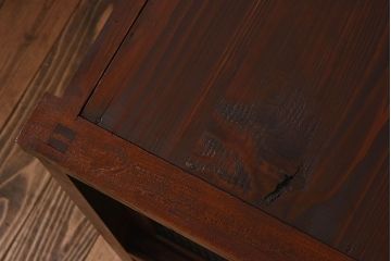 レトロ家具　昭和レトロ　前面ケヤキ材　人気のモールガラス入りのアンティーク収納棚(戸棚)