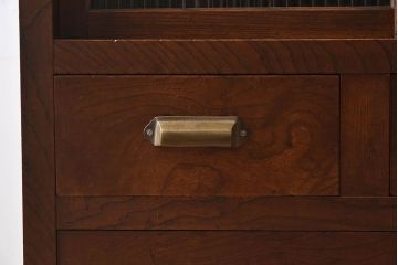 レトロ家具　昭和レトロ　前面ケヤキ材　人気のモールガラス入りのアンティーク収納棚(戸棚)