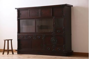アンティーク家具　伝統工芸　高級品!二段重ね岩谷堂茶箪笥(収納棚、戸棚)