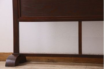 和製アンティーク　ケヤキ・杉材　結霜ガラスが魅力的な衝立