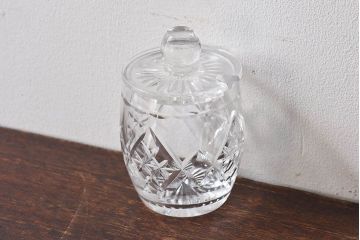アンティーク雑貨　イギリスビンテージ　お洒落なデザインのガラス製シュガーポット(小物入れ)