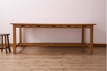 アンティーク家具　和製アンティーク　オーク材の両面引き出し付き特大作業台(ダイニングテーブル)