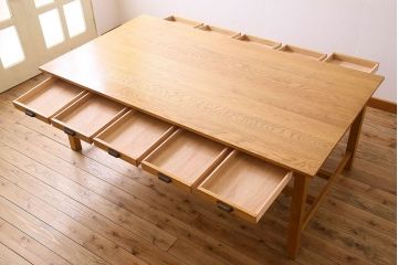 アンティーク家具　和製アンティーク　オーク材の両面引き出し付き特大作業台(ダイニングテーブル)