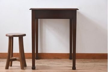 アンティーク家具　イギリスアンティーク　レザートップ　引き出し二杯付き!ウォールナット材の平机