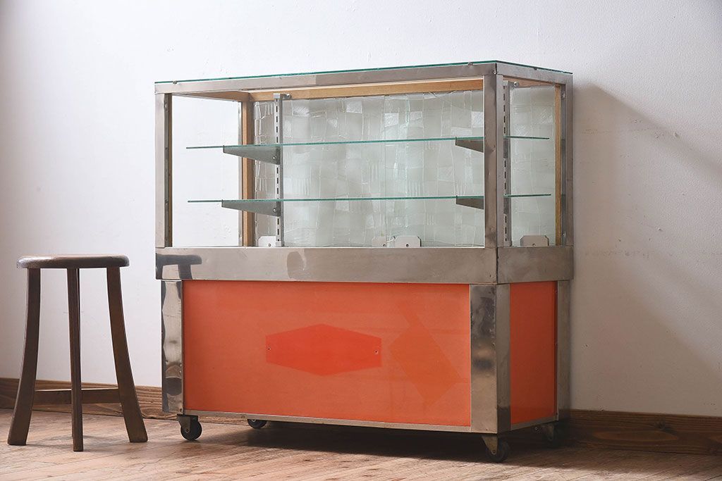 CUTEX ガラス棚 昭和レトロ アンティーク ショーケース 骨董 CUTEX ガラス棚 昭和レトロ アンティーク ショーケース 骨董