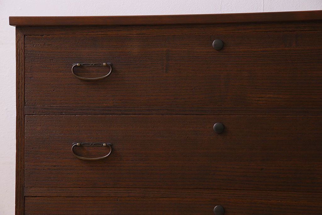 レトロ家具　昭和レトロ　ヒノキ材製天板　シンプルさが魅力の鉄脚ローボード(ローチェスト)(1)