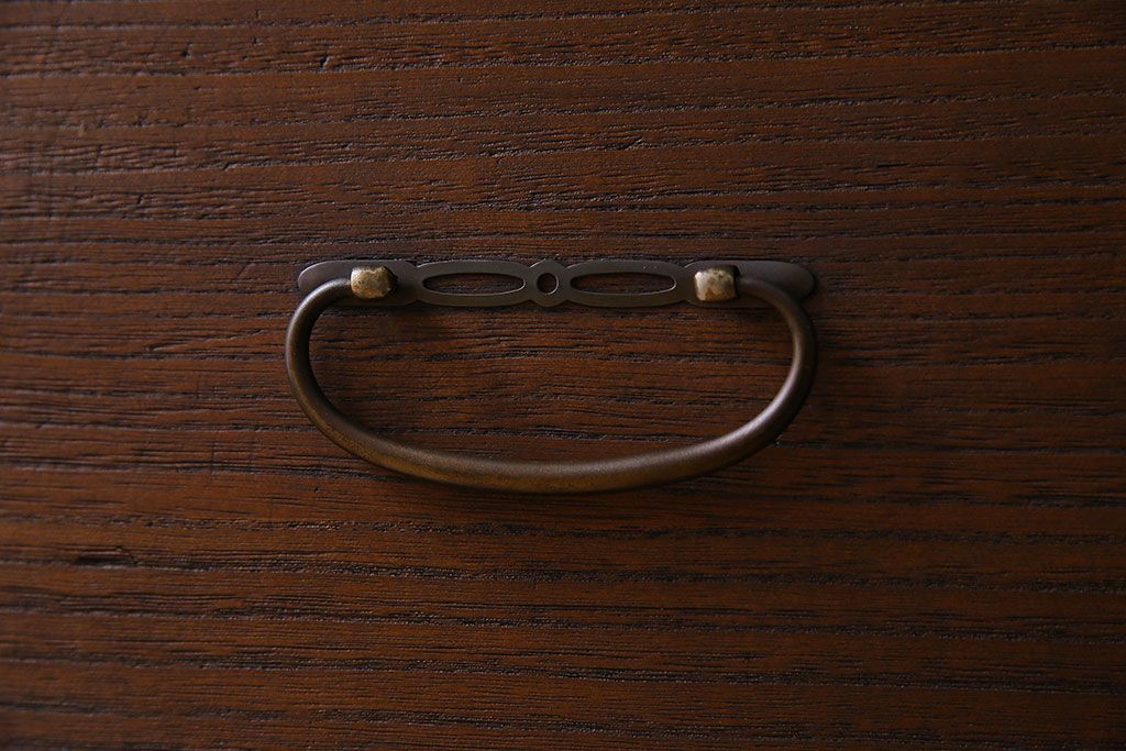 レトロ家具　昭和レトロ　ヒノキ材製天板　シンプルさが魅力の鉄脚ローボード(ローチェスト)(1)