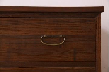 レトロ家具　昭和レトロ　ヒノキ材製天板　シンプルさが魅力の鉄脚ローボード(ローチェスト)(2)