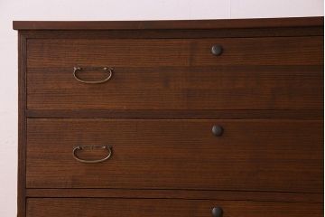 レトロ家具 昭和レトロ ヒノキ材製天板 シンプルさが魅力の鉄脚ローボード(ローチェスト)(2)