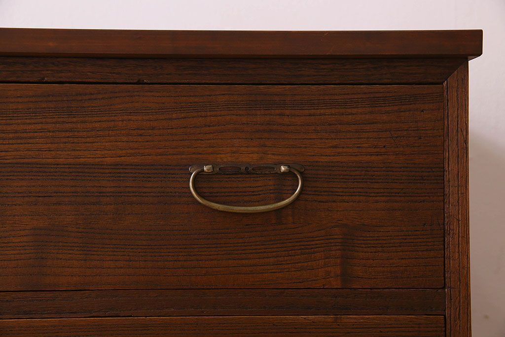 レトロ家具 昭和レトロ ヒノキ材製天板 シンプルさが魅力の鉄脚ローボード(ローチェスト)(2)