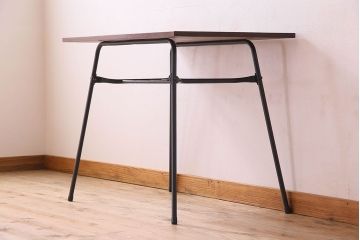 アンティーク家具　オーク材製天板　ペイントが素敵な鉄脚テーブル(平机)(1)