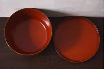 明治〜大正期　総ケヤキ材刳り貫き　漆塗りが美しい菓子入れ