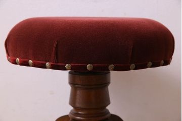 アンティーク家具　大正〜昭和期　ナラ材　赤い座面が上品なスツール(回転イス、チェア、椅子)