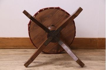アンティーク家具　大正〜昭和期　ナラ材　赤い座面が上品なスツール(回転イス、チェア、椅子)