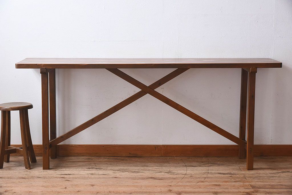 アンティーク家具　和製アンティーク　イチョウ材天板　使い込まれた質感が味わい深い作業台