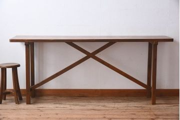 アンティーク家具　和製アンティーク　イチョウ材天板　使い込まれた質感が味わい深い作業台