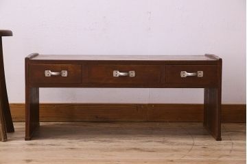 レトロ家具　昭和レトロ　引き出し3杯付き!古いヒノキ材製の文机(座卓)