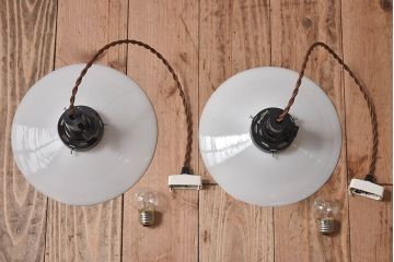 昭和レトロ　白いガラスの天井照明(電笠照明)2個セット(2)