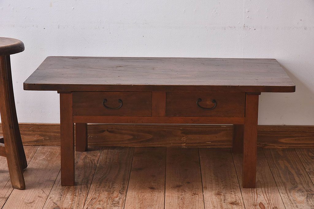 レトロ家具　昭和レトロ　天板一枚板!使い込まれた質感が味わい深い文机