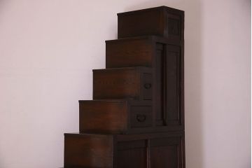 アンティーク家具　古民具・骨董　明治期　三方欅材 上質なアンティーク重ね階段箪笥