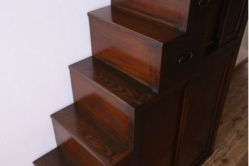 アンティーク家具　古民具・骨董　明治期　三方欅材 上質なアンティーク重ね階段箪笥