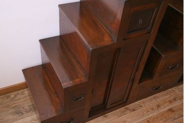 アンティーク家具　古民具・骨董　明治期　三方欅材 上質なアンティーク重ね階段箪笥