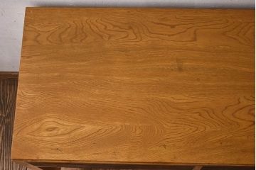 レトロ家具　昭和レトロ　栓材　木色の違いが印象的な片袖机(デスク)