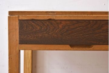 レトロ家具　昭和レトロ　栓材　木色の違いが印象的な片袖机(デスク)