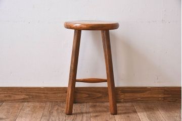 レトロ家具　昭和レトロ　パイン材　古い木の質感が味のある丸型スツール(椅子、チェア)