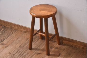 レトロ家具　昭和レトロ　パイン材　古い木の質感が味のある丸型スツール(椅子、チェア)