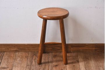 レトロ家具　昭和レトロ　パイン材　古い木の質感が味のある丸型スツール(椅子、チェア)
