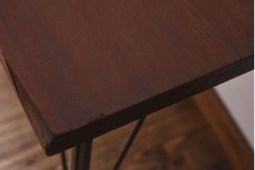 アンティーク家具　桂材一枚板!古い木の質感が味わい深い鉄脚テーブル(作業台、アイアンテーブル)