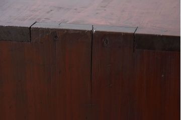 レトロ家具　昭和レトロ　モールガラス入りの小さなローボード(収納棚、戸棚)