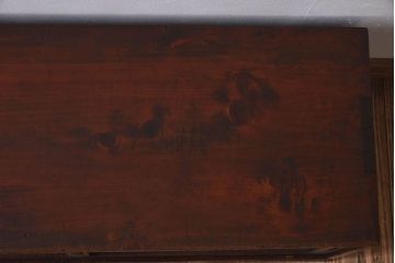 レトロ家具　昭和レトロ　モールガラス入りの小さなローボード(収納棚、戸棚)