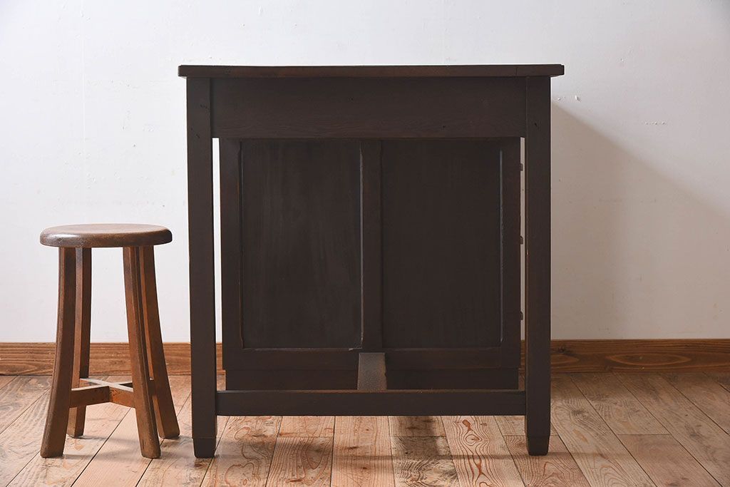 レトロ家具　昭和レトロ　古いナラ材の重厚な片袖机(学習机、在宅ワーク、在宅用デスク)