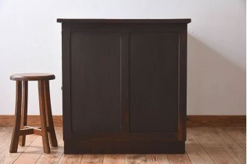 レトロ家具　昭和レトロ　古いナラ材の重厚な片袖机(学習机、在宅ワーク、在宅用デスク)