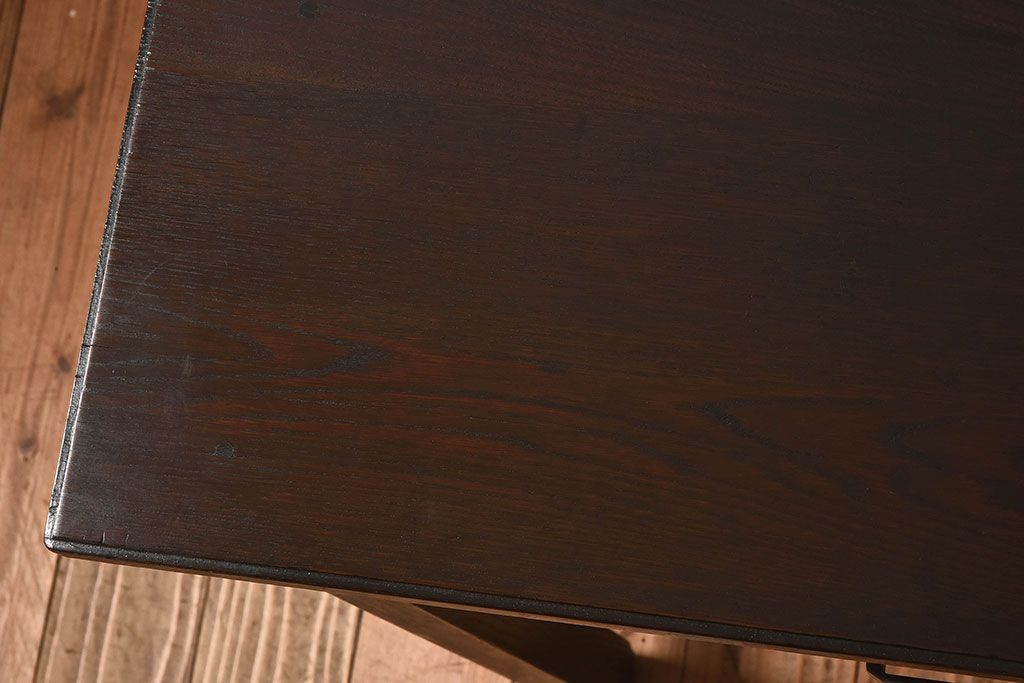 レトロ家具　昭和レトロ　古いナラ材の重厚な片袖机(学習机、在宅ワーク、在宅用デスク)