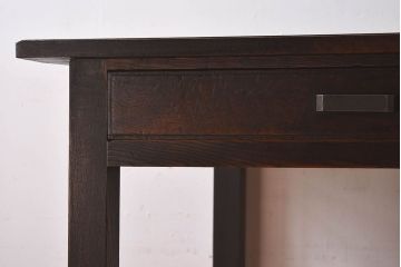 レトロ家具　昭和レトロ　古いナラ材の重厚な片袖机(学習机、在宅ワーク、在宅用デスク)