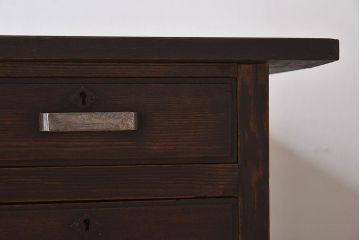 レトロ家具　昭和レトロ　古いナラ材の重厚な片袖机(学習机、在宅ワーク、在宅用デスク)