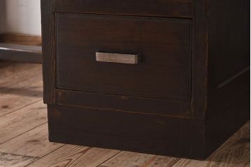 レトロ家具　昭和レトロ　古いナラ材の重厚な片袖机(学習机、在宅ワーク、在宅用デスク)