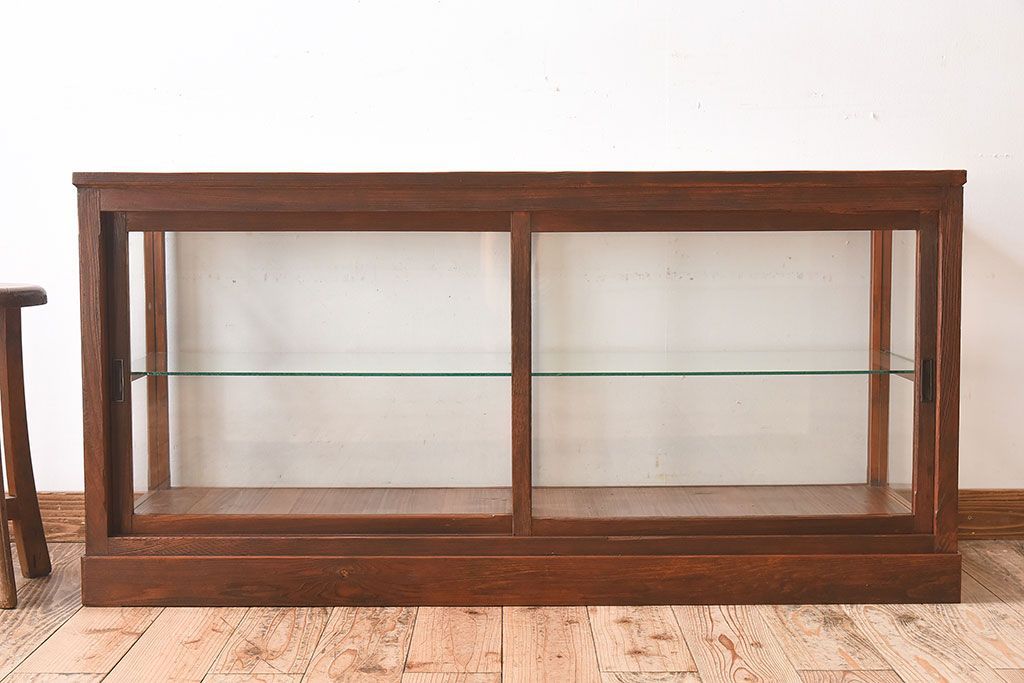 【I様ご決済用(加工費込)】和製アンティーク　レトロな風合いが素敵なガラスケース(ショーケース、陳列棚)