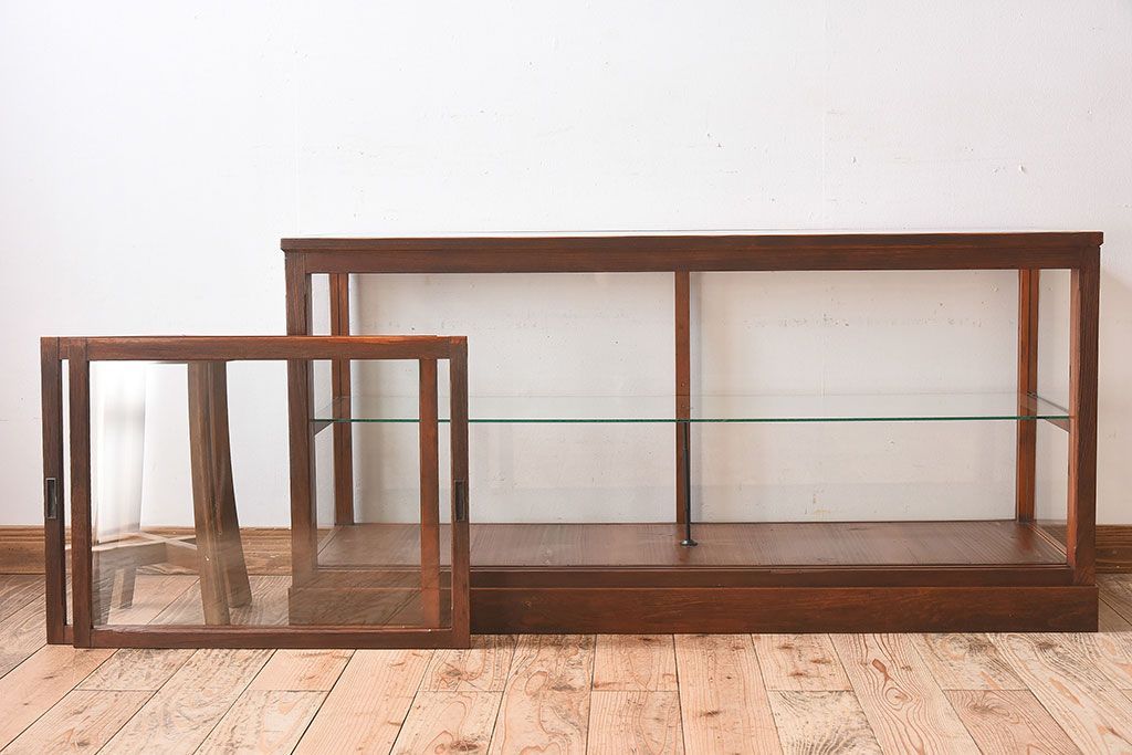 【I様ご決済用(加工費込)】和製アンティーク　レトロな風合いが素敵なガラスケース(ショーケース、陳列棚)