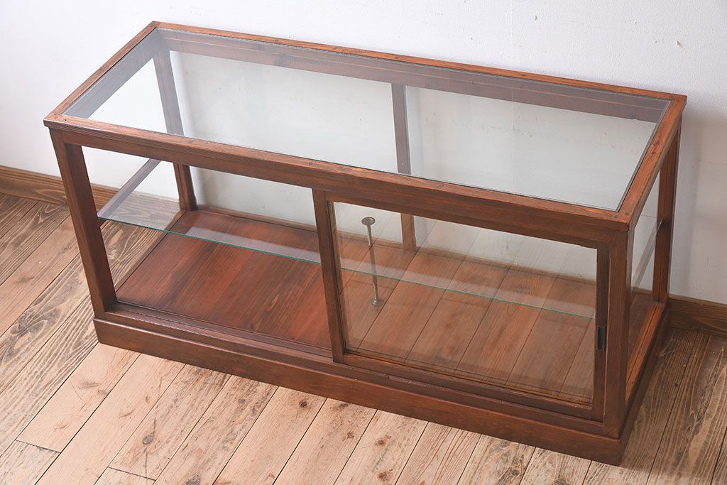 【I様ご決済用(加工費込)】和製アンティーク　レトロな風合いが素敵なガラスケース(ショーケース、陳列棚)