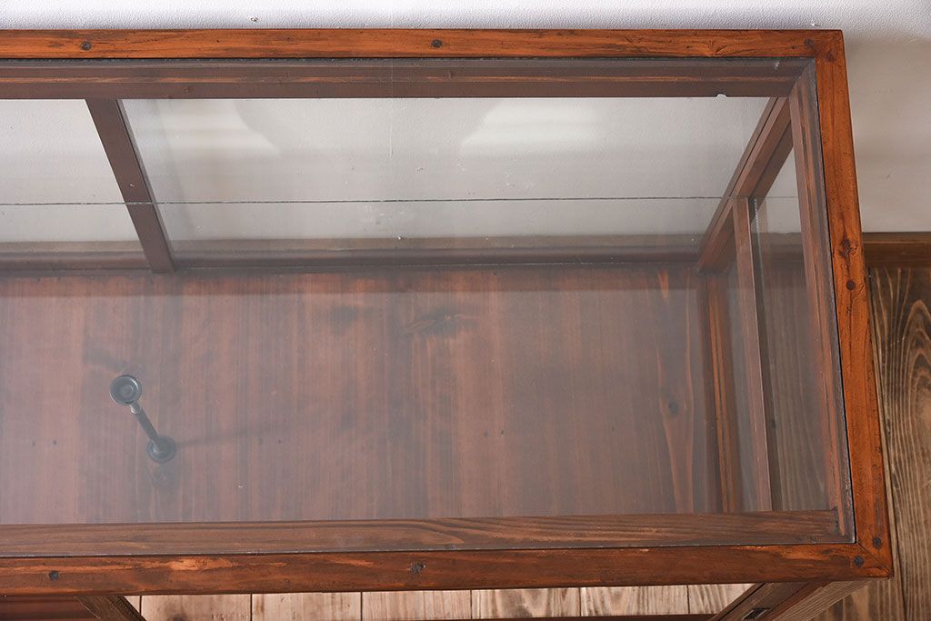 【I様ご決済用(加工費込)】和製アンティーク　レトロな風合いが素敵なガラスケース(ショーケース、陳列棚)