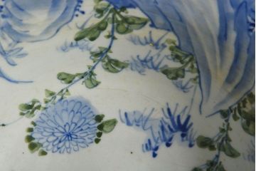 アンティーク雑貨　大正〜昭和期　染付　繊細な絵柄が美しい陶磁器の手水鉢