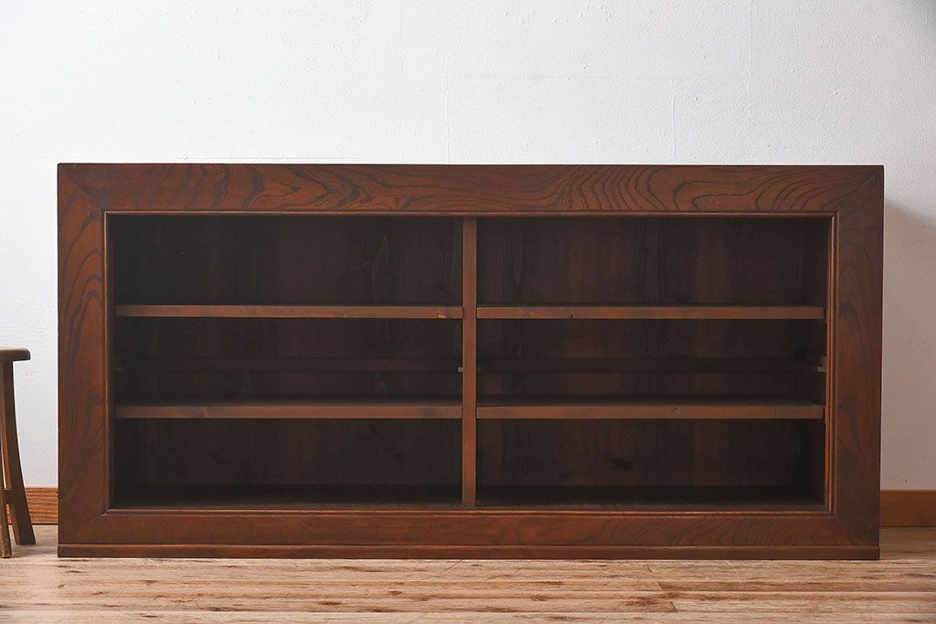 明治大正期　前面ケヤキ材　太い框が印象的な上手物のサイドボード(サイドキャビネット)