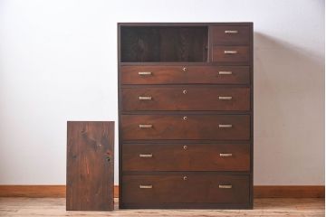 レトロ家具　昭和レトロ　前面栗材製　モールガラス入り!衣装箪笥(引き出し、チェスト)