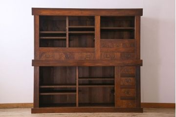 アンティーク家具　古民具・骨董　欅・檜材　昇り引き出し付き!六尺水屋箪笥(食器棚、収納棚)