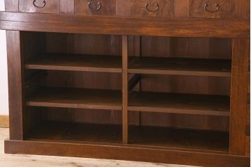 アンティーク家具　古民具・骨董　欅・檜材　昇り引き出し付き!六尺水屋箪笥(食器棚、収納棚)